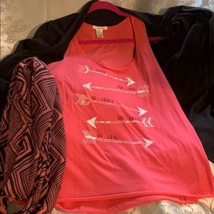 Scarf,sweater, and tank top